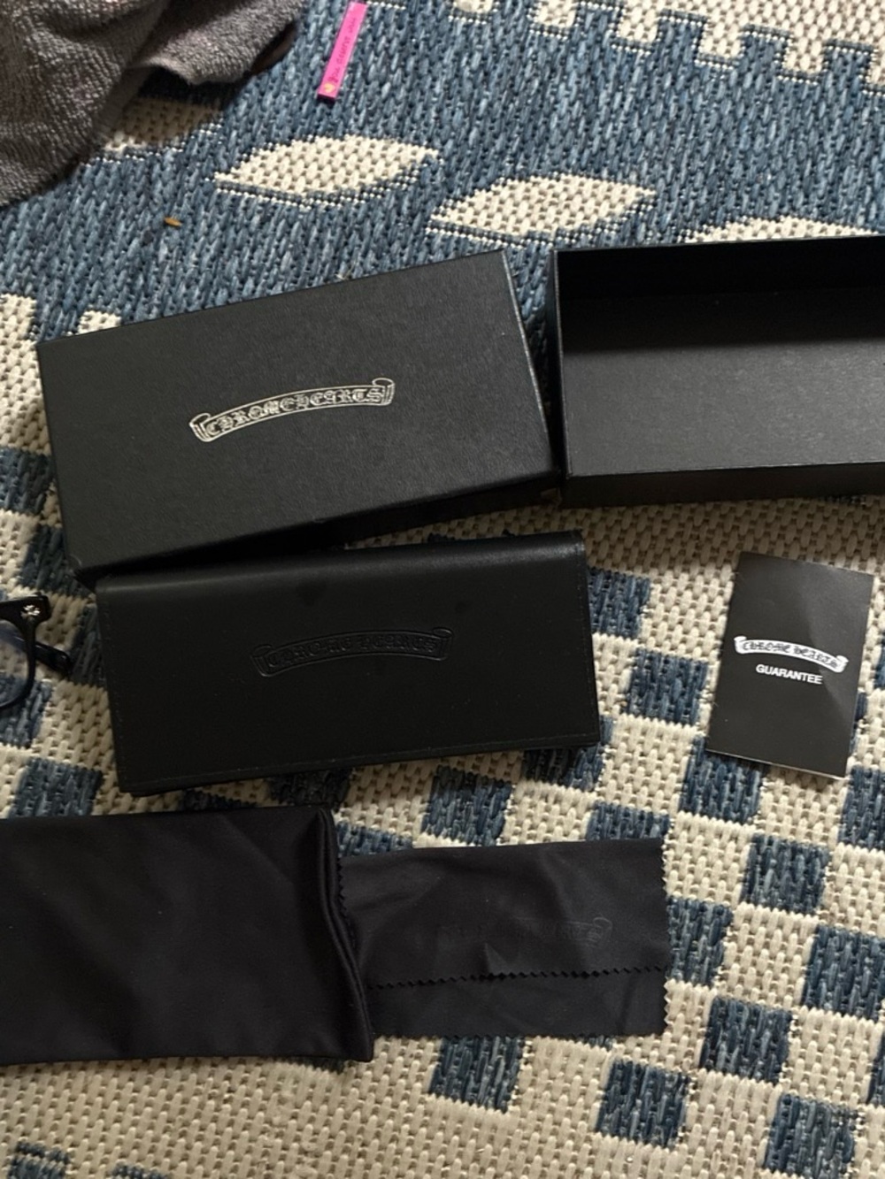 Chrome Hearts Black Leather Eyewear Case with Logo